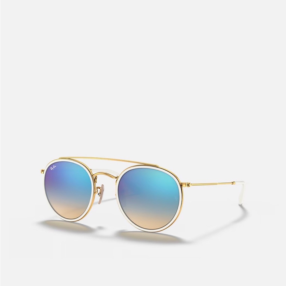 Ray-Ban Gold Round Double Frames Sunglasses with Blue-to-Gold Mirrored Lenses